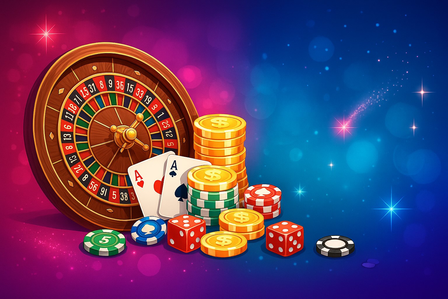 Lucky Green Casino interface showing side-by-side visuals of welcome bonuses (deposit match, free spins) and loyalty rewards (VIP tiers, cashback), illustrating a head-to-head value comparison.