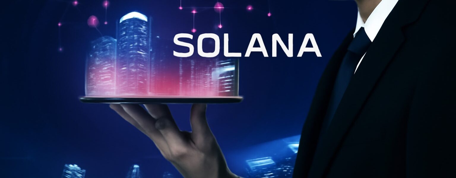 SOL Strategies logo looming over the Solana network with validator nodes and a $500M investment tag, raising questions about control and decentralization.