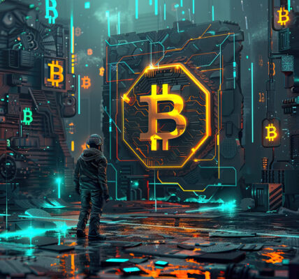 Crypto mining rigs powering down under pressure from Kuwait’s energy authority, with warning signs flashing—symbolizing broader risks for the global mining sector.