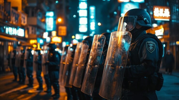 Hong Kong police conducting a raid with seized crypto assets and $15M in laundered funds, representing a major crackdown on financial crime.
